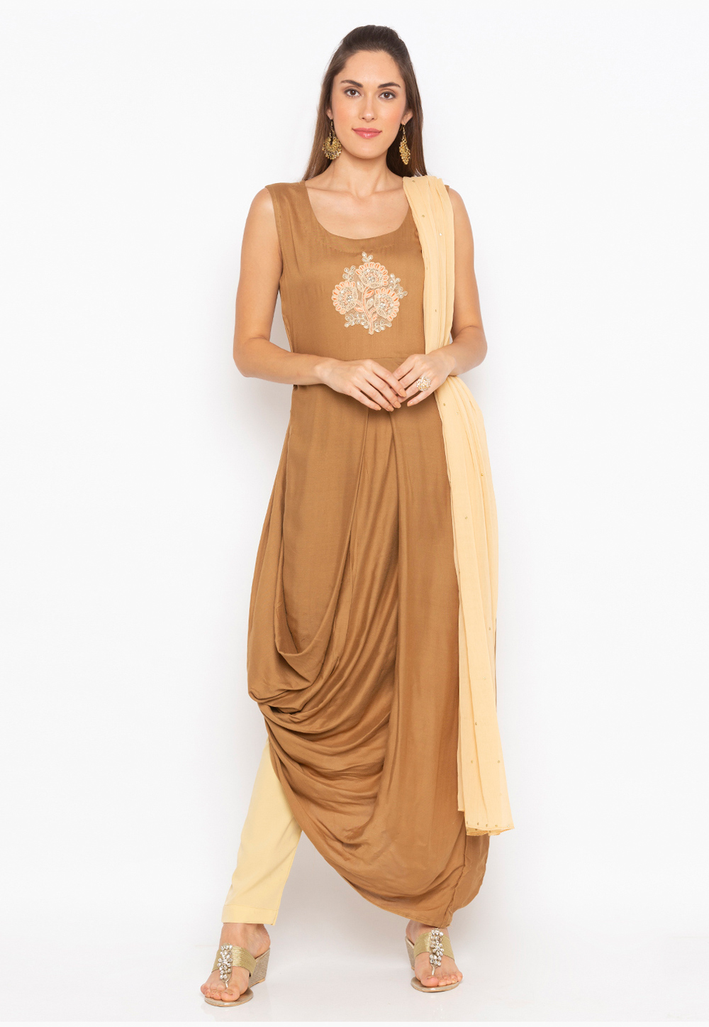 Brown Cotton Readymade Designer Salwar Suit 235562