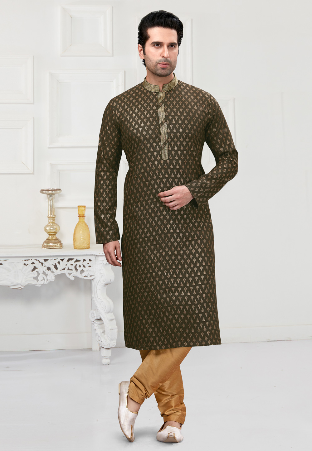 Mehndi Cotton Kurta Pajama 241576