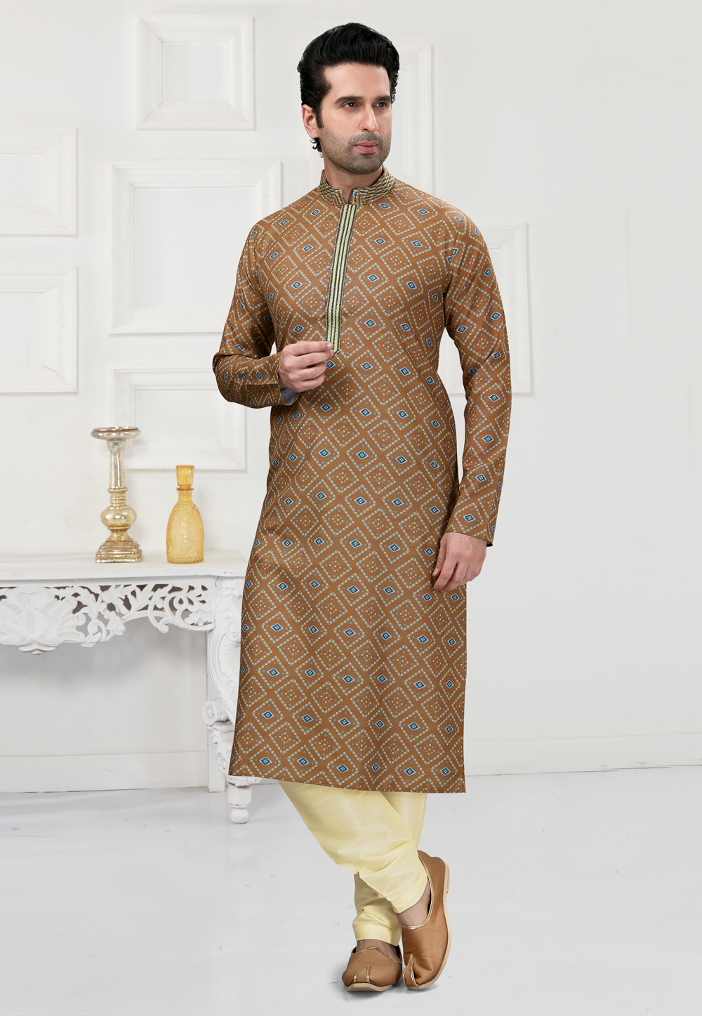 Brown Cotton Kurta Pajama 241577