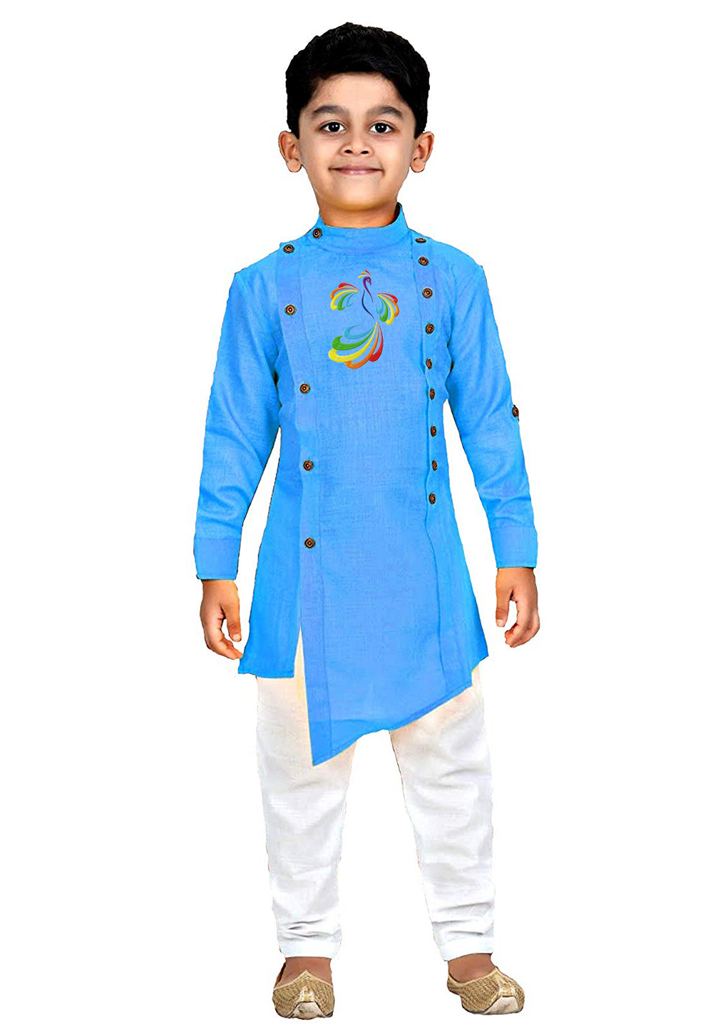Sky Blue Dupion Silk Readymade Kids Kurta Pajama 236147