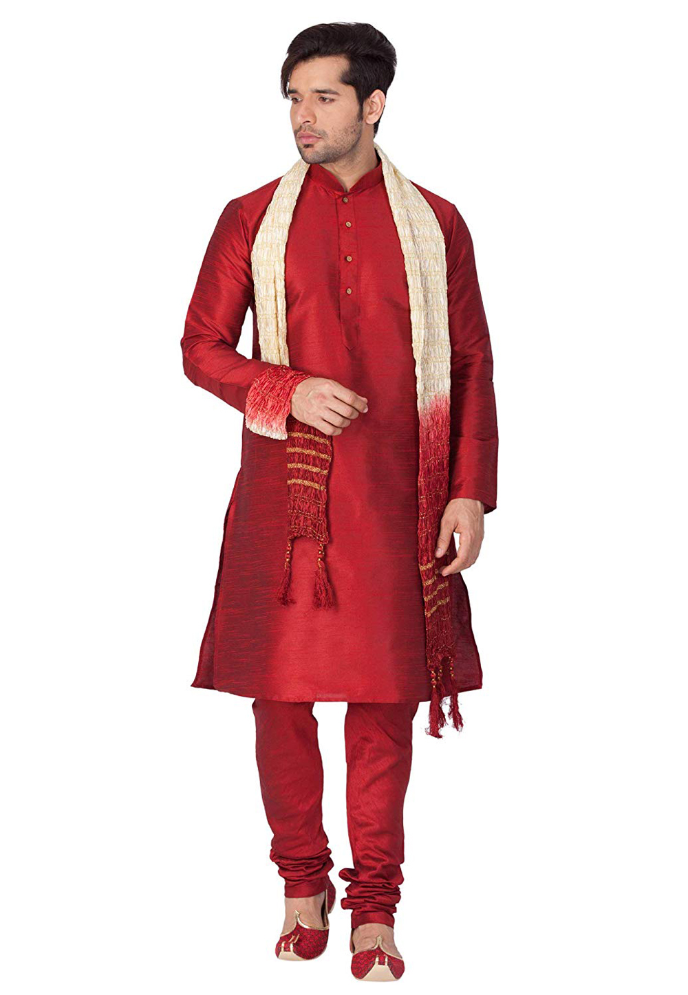 Maroon Dupion Silk Readymade Kurta Pajama 182289