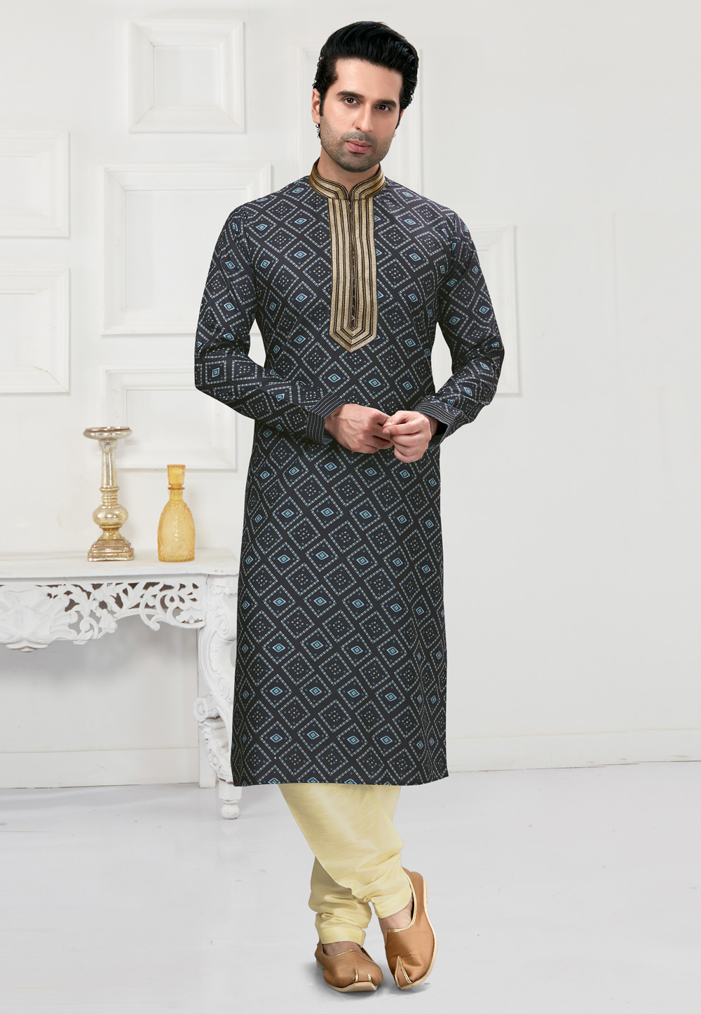 Navy Blue Cotton Kurta Pajama 241579