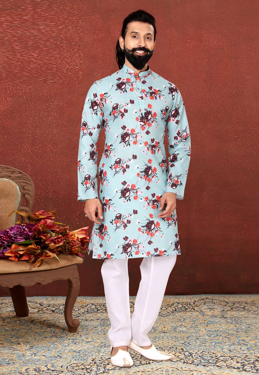 Sky Blue Cotton Kurta Pajama 240416