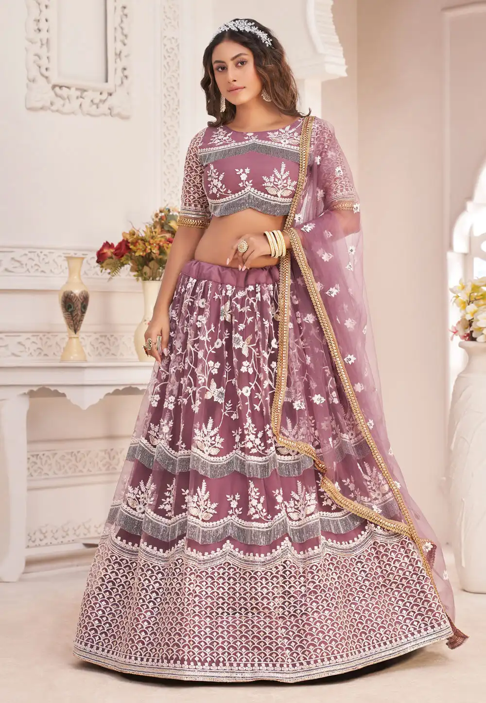 Light Purple Net Circular Lehenga Choli 248542