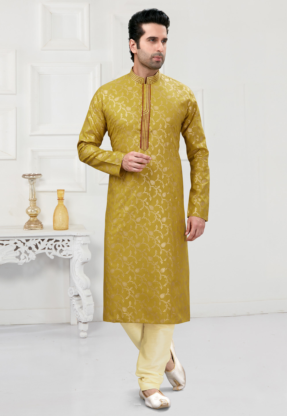 Mustard Cotton Kurta Pajama 241580