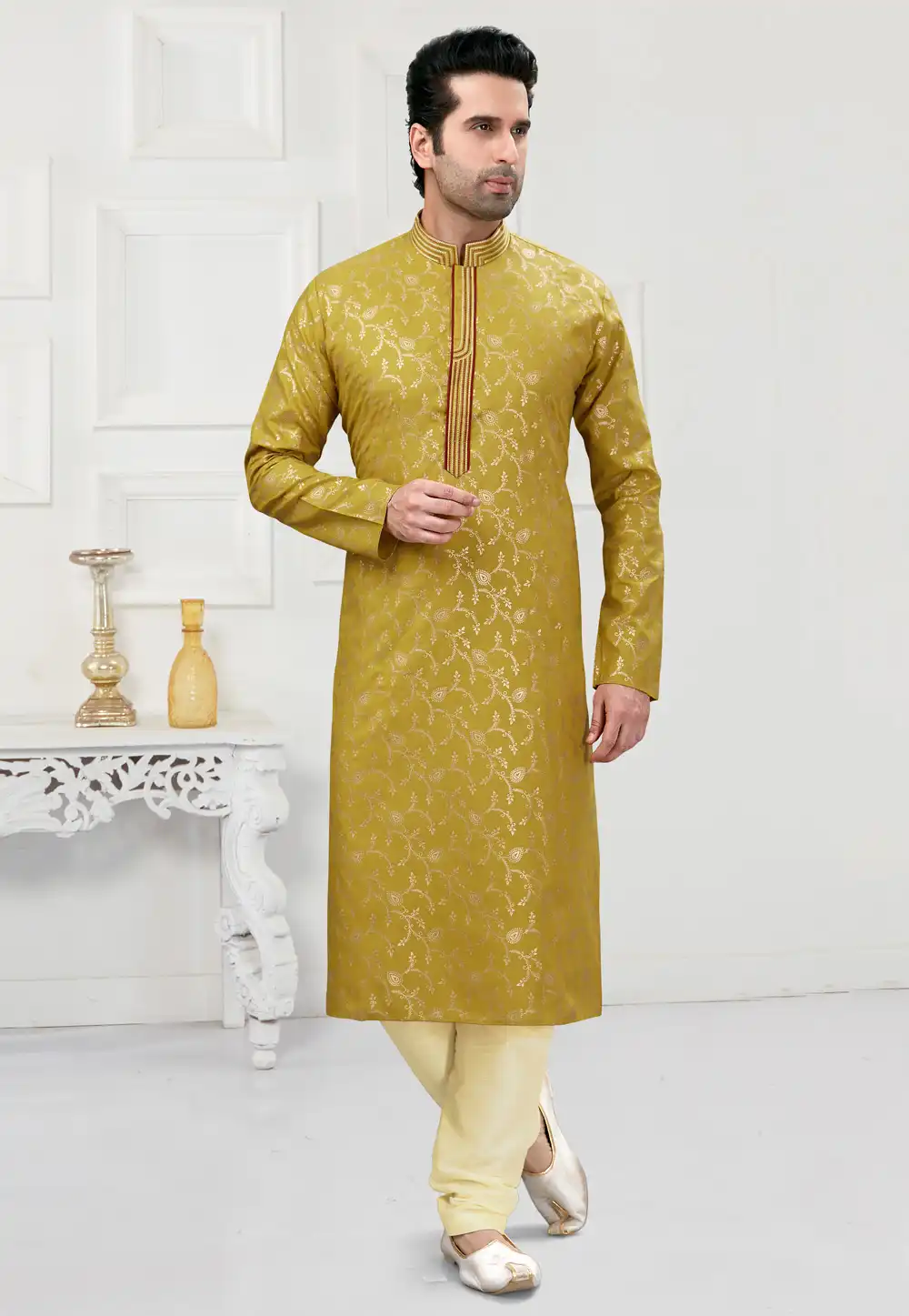 Mustard Cotton Kurta Pajama 241580