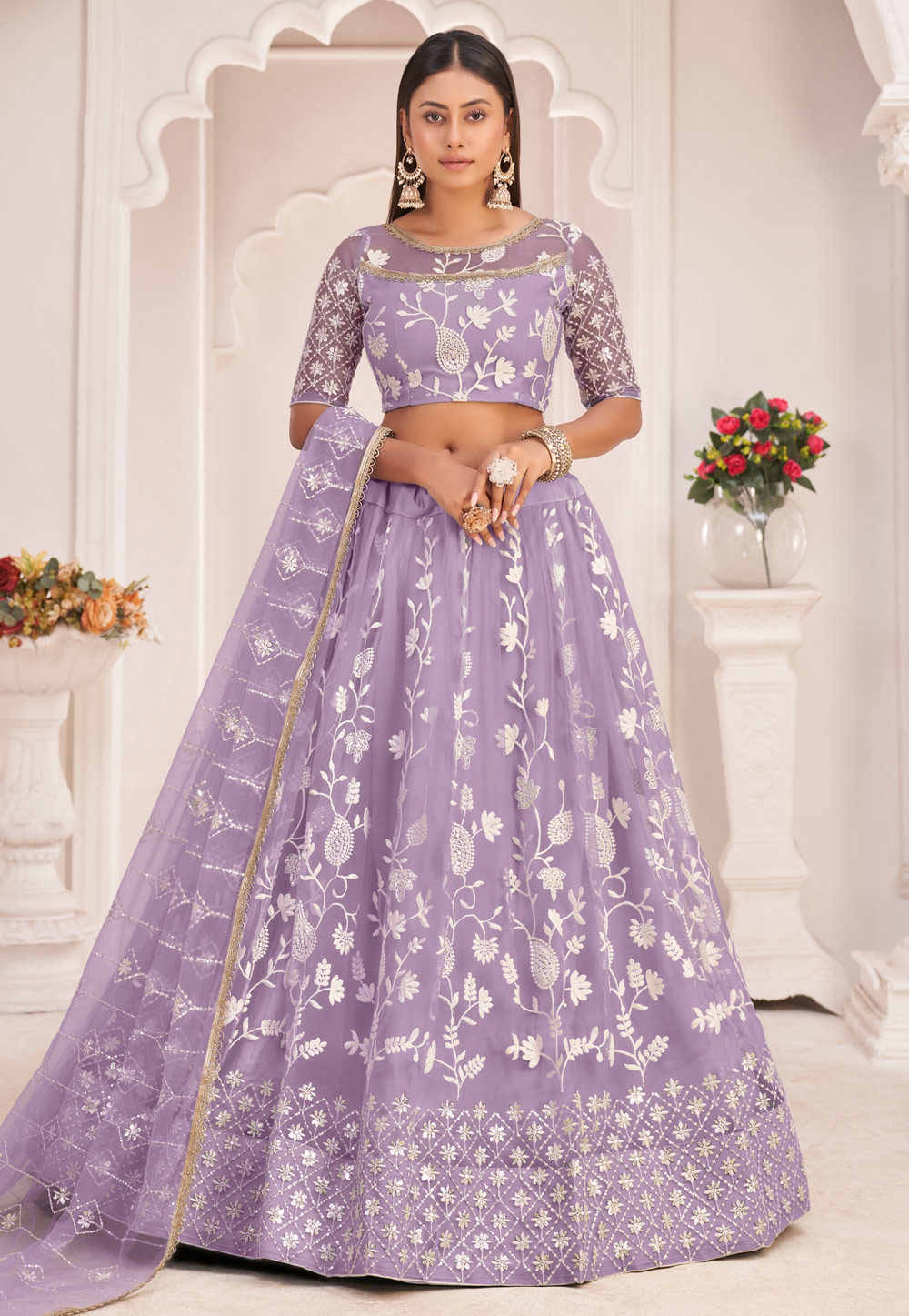 Lavender Net Circular Lehenga Choli 256617