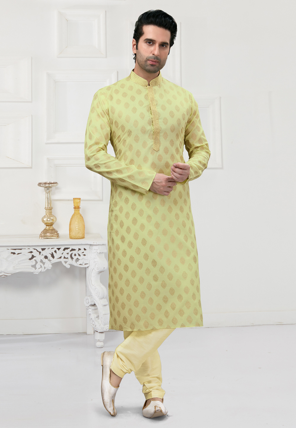 Pista Green Cotton Kurta Pajama 241581