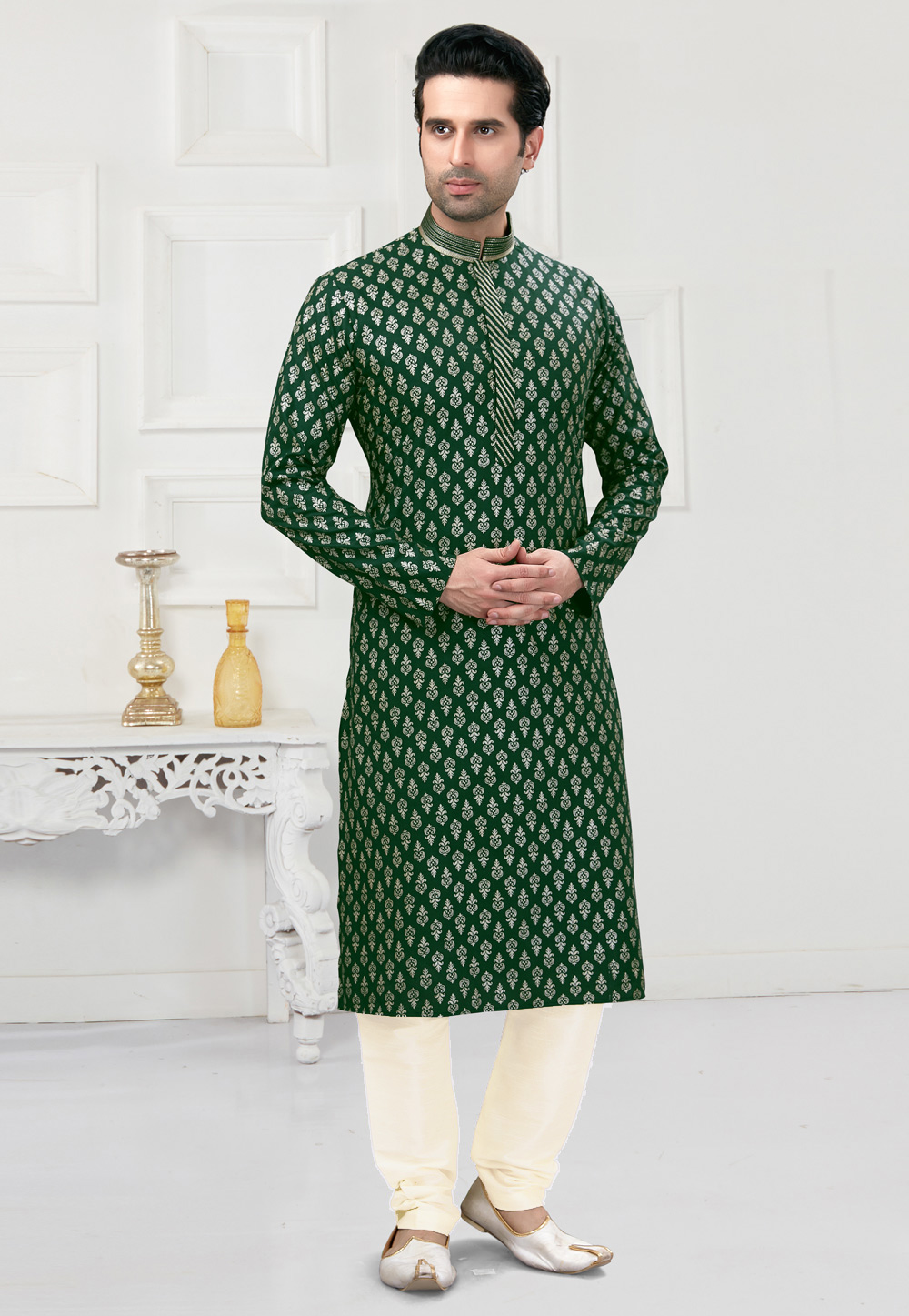 Green Cotton Kurta Pajama 241582