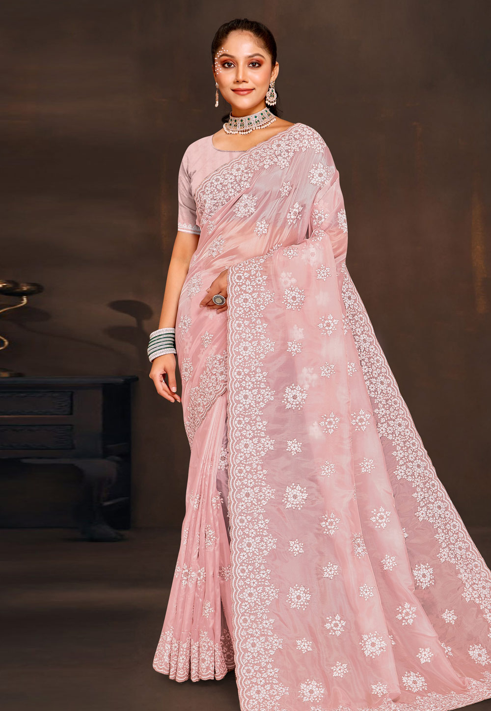 Peach Organza Saree With Blouse 274127