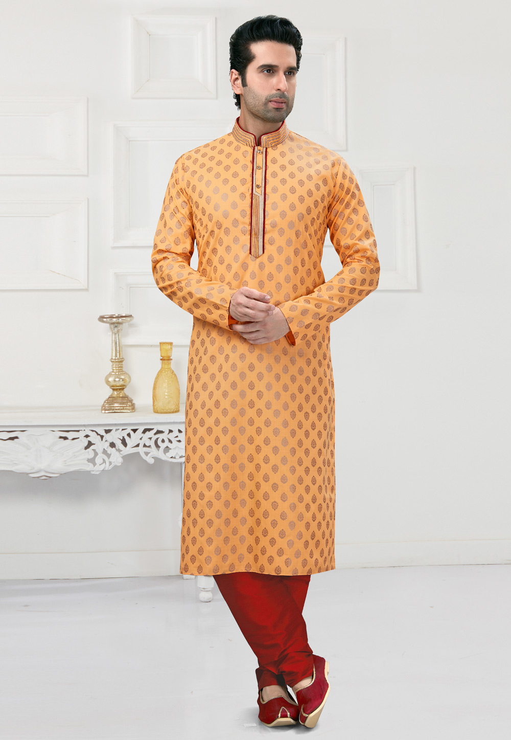 Peach Cotton Kurta Pajama 241583