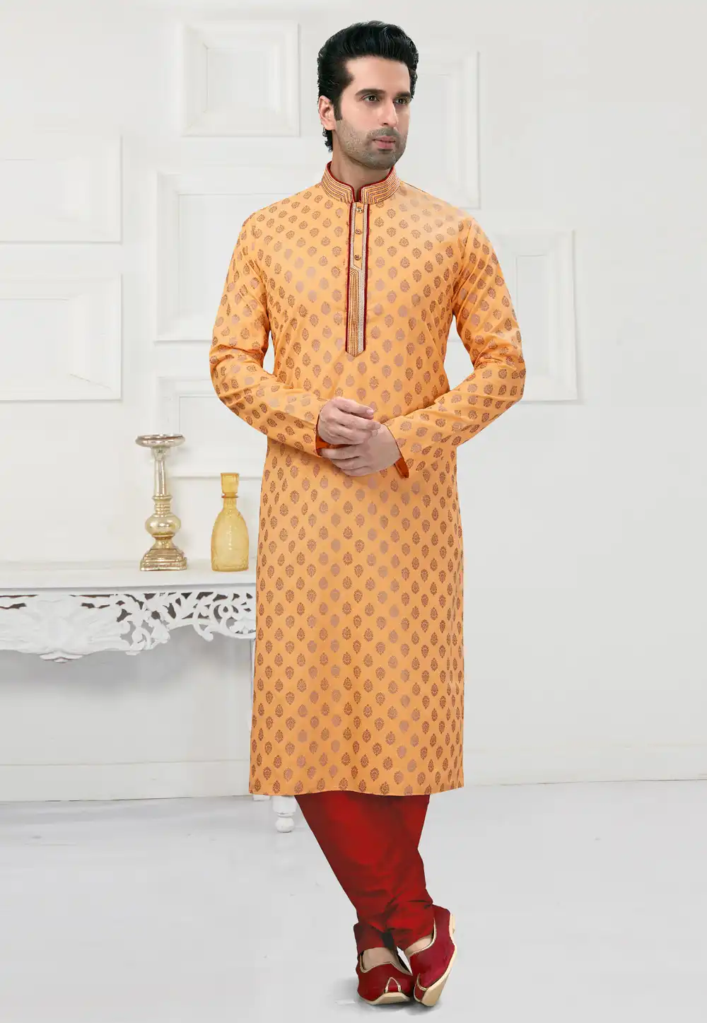 Peach Cotton Kurta Pajama 241583