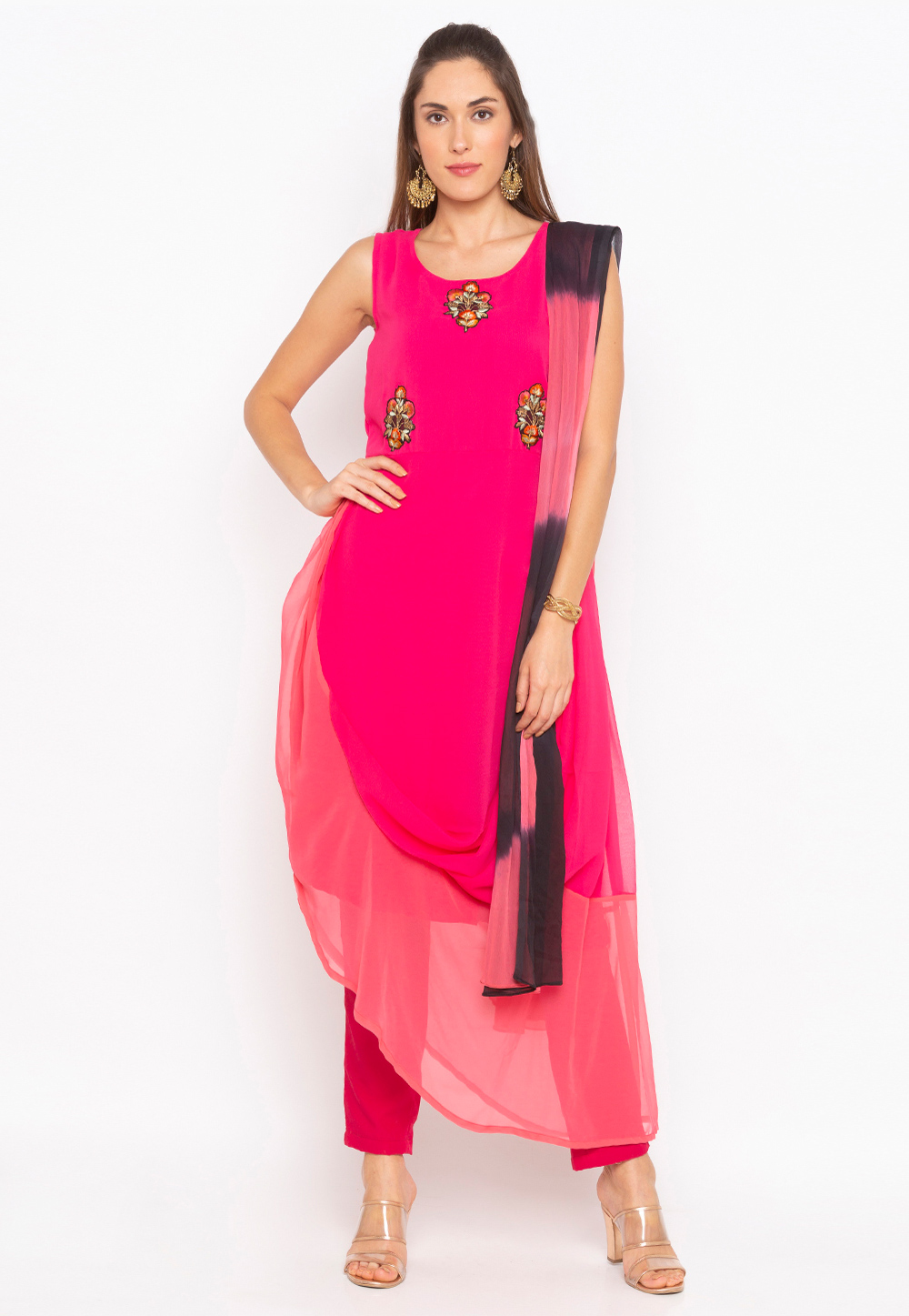 Pink Georgette Readymade Kameez With Pant 235565