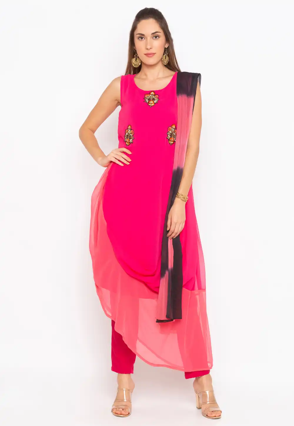 Pink Georgette Readymade Kameez With Pant 235565