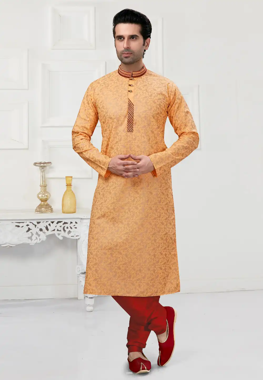 Peach Cotton Kurta Pajama 241587