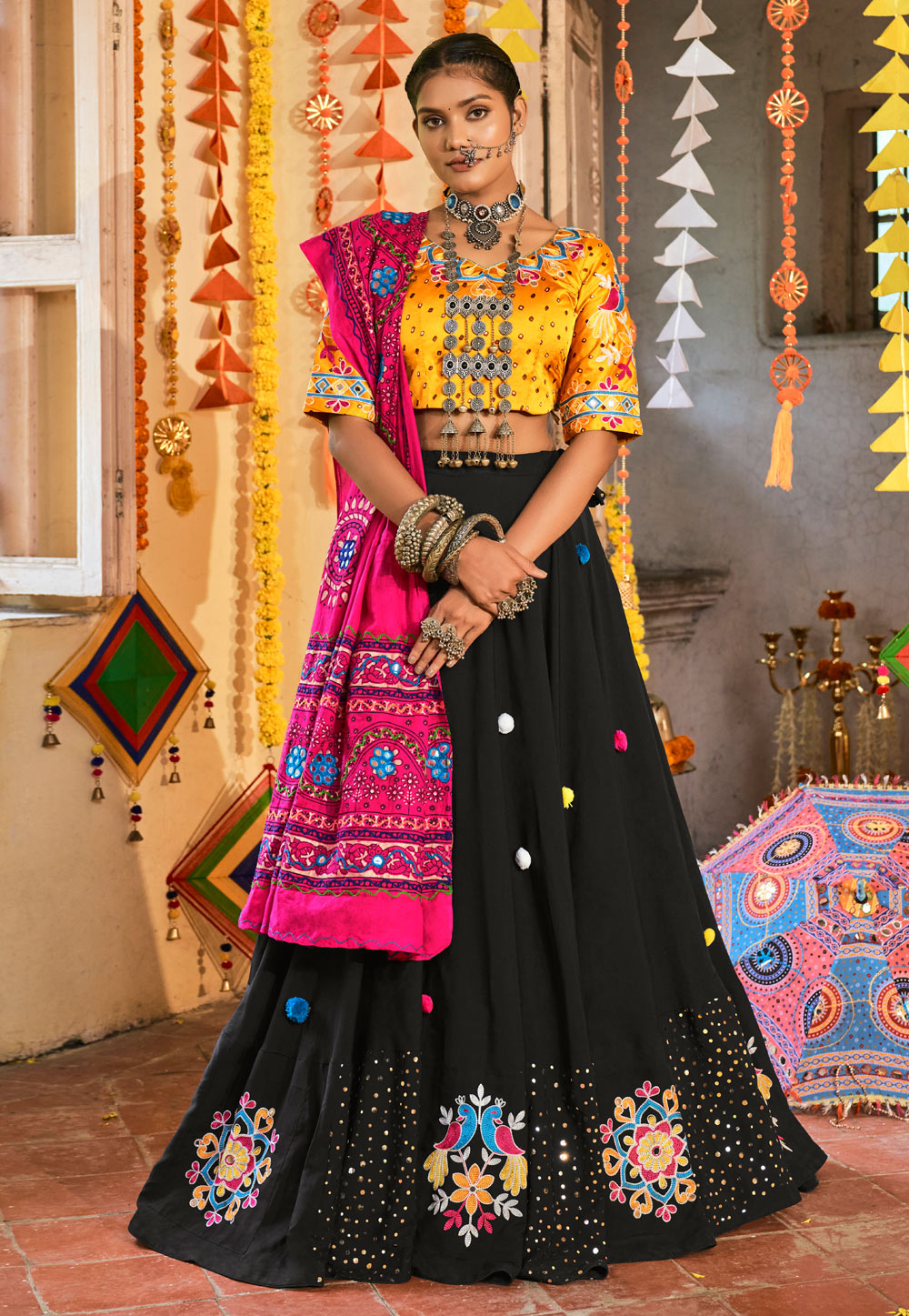 Black Cotton Navratri Chaniya Choli 247369