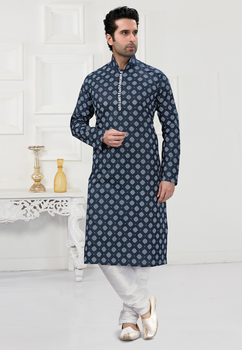 Navy Blue Cotton Kurta Pajama 241588