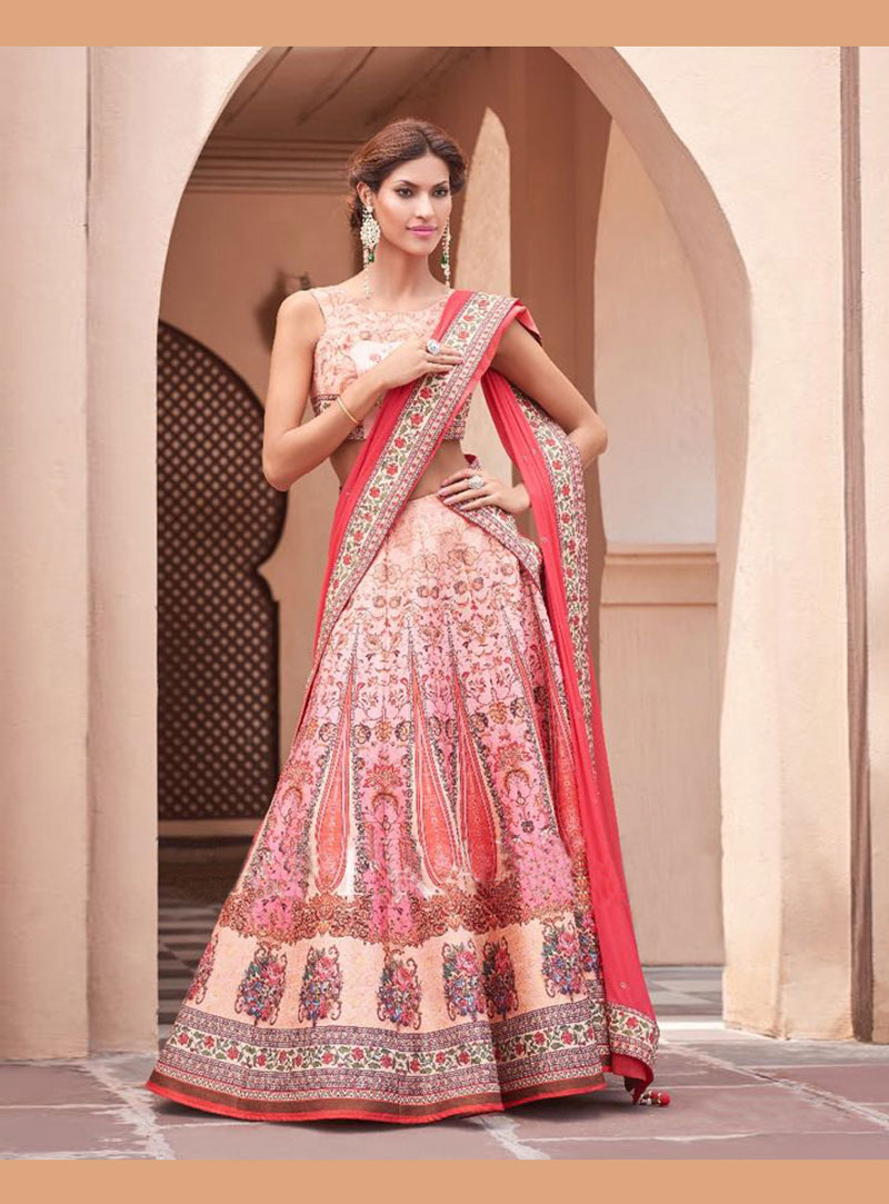 Peach Silk Printed Lehenga Choli 77528
