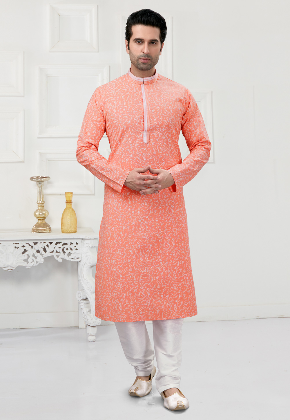 Peach Cotton Kurta Pajama 241589