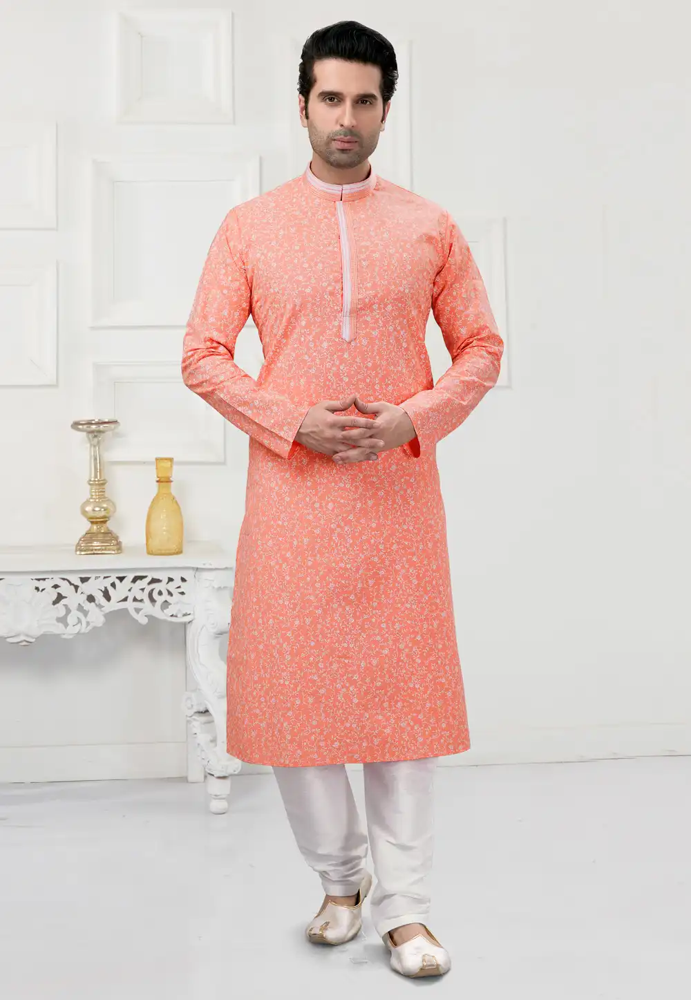 Peach Cotton Kurta Pajama 241589