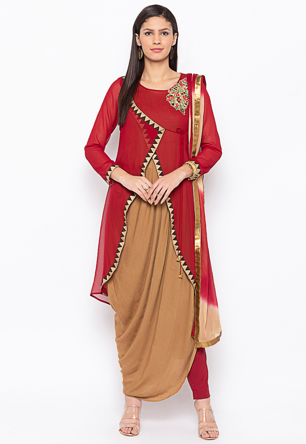 Maroon Georgette Readymade Asymmetrical Suit 239429