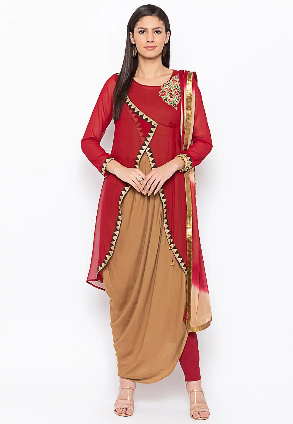 Maroon Georgette Readymade Asymmetrical Suit 239429
