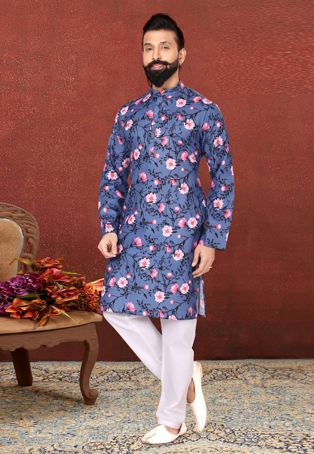 Blue Cotton Kurta Pajama 240417