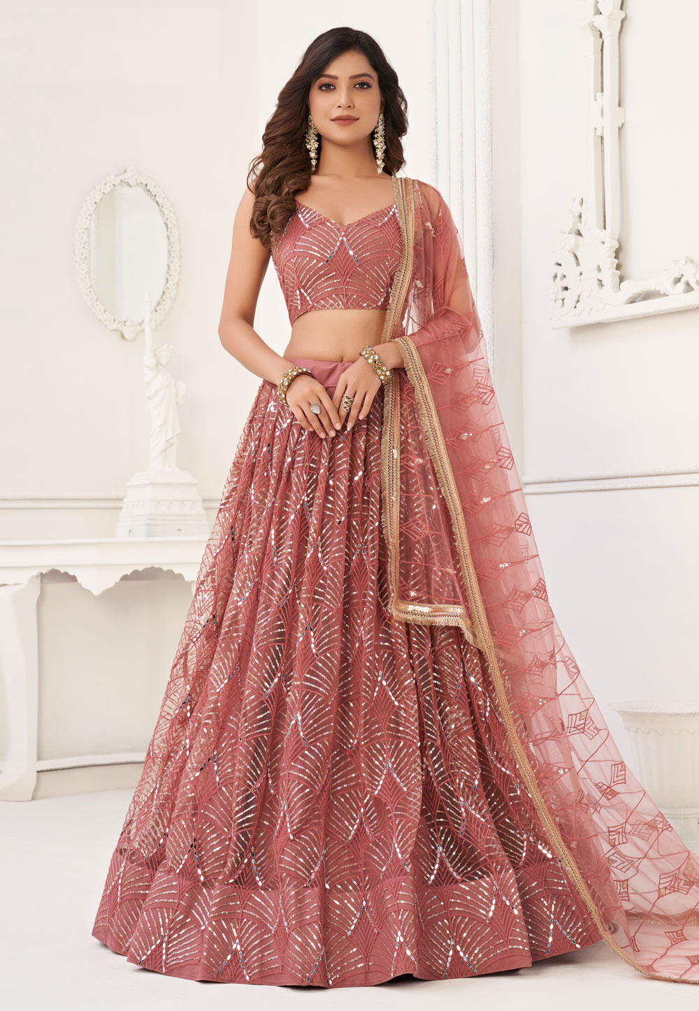 Pink Net Circular Lehenga Choli 268696