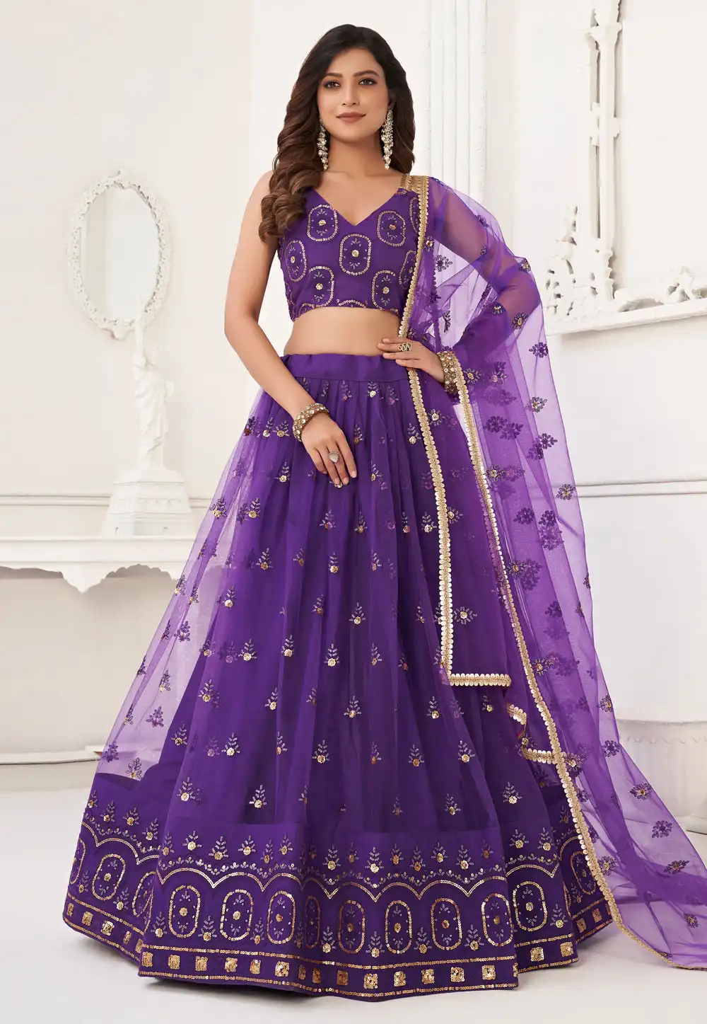 Violet Net Circular Lehenga Choli 268697
