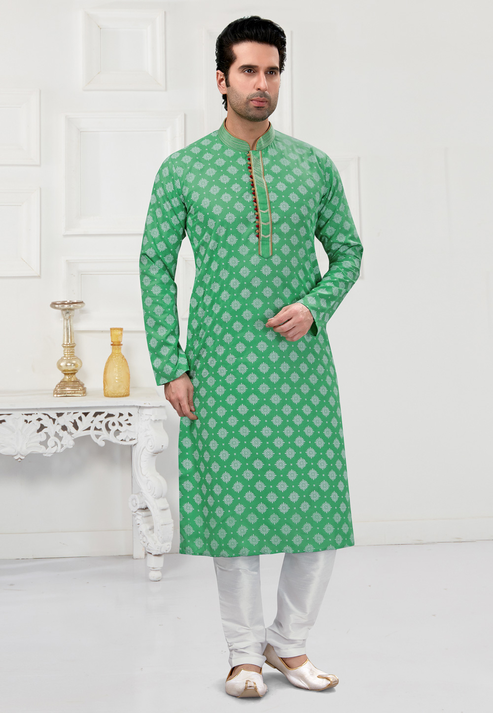 Sea Green Cotton Kurta Pajama 241594