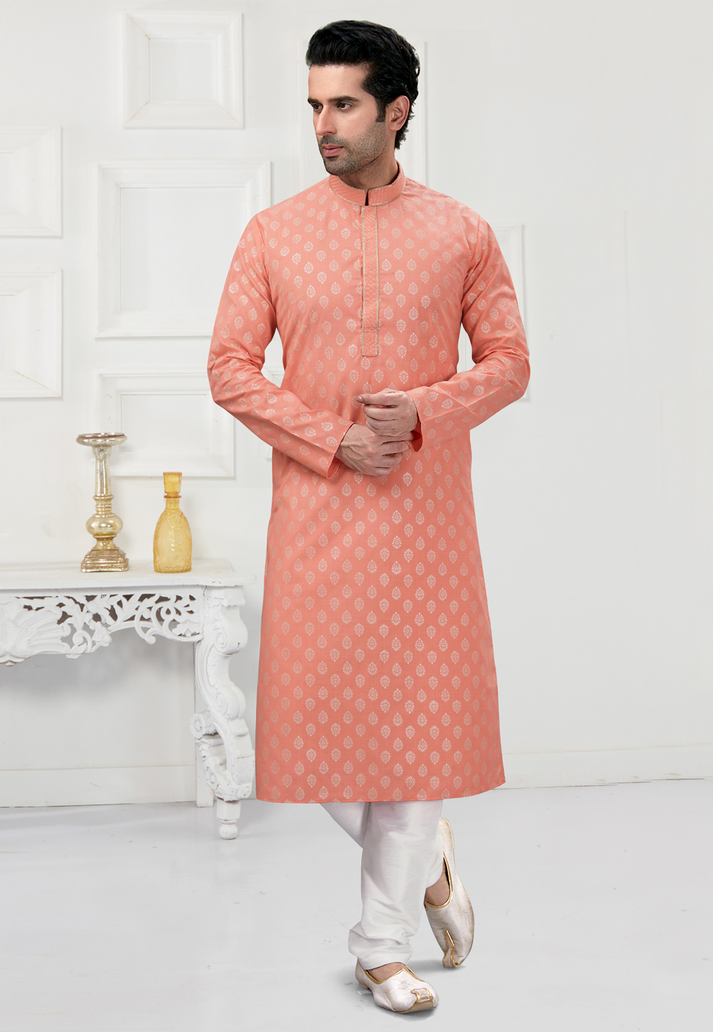 Peach Cotton Kurta Pajama 241595