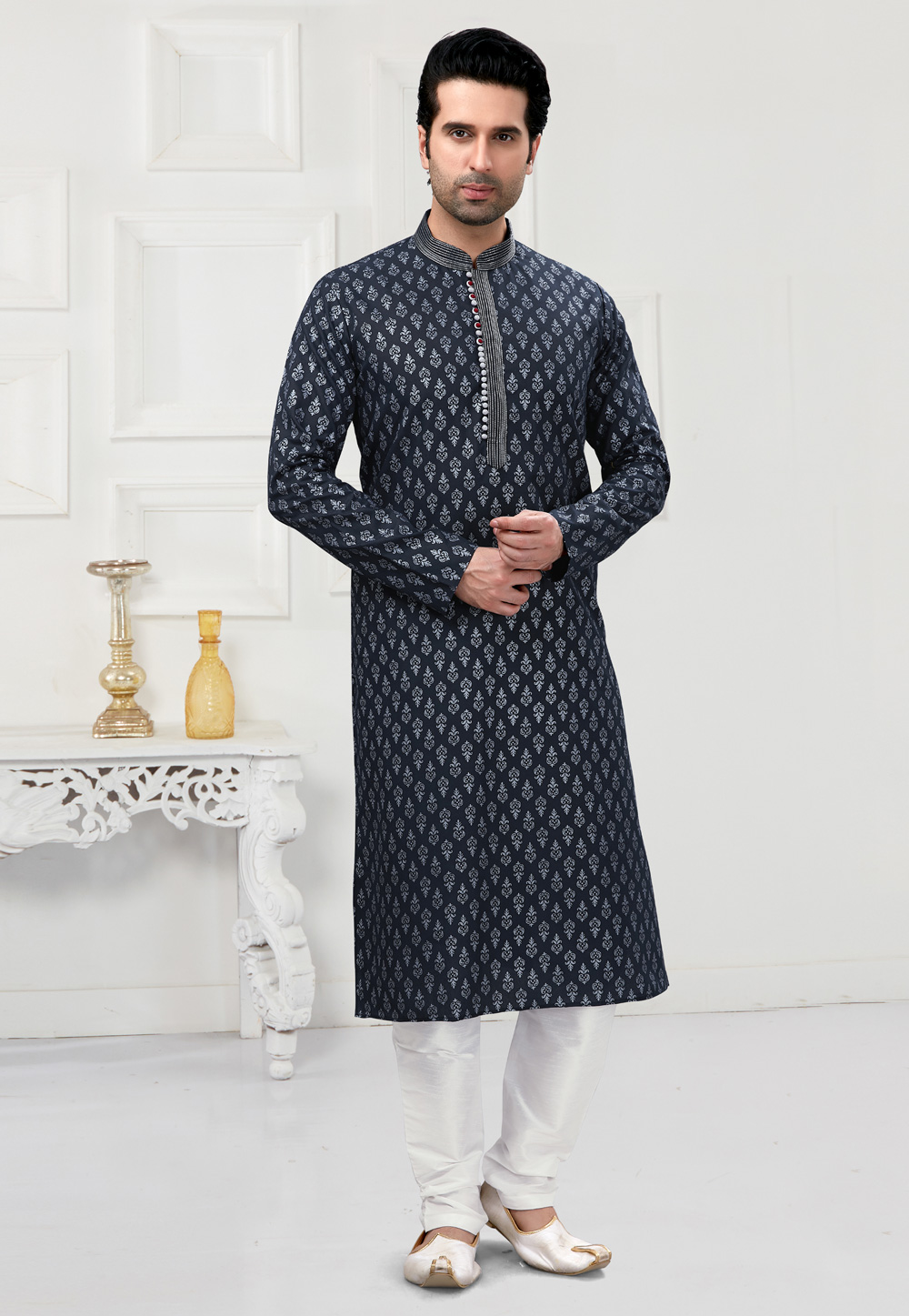Navy Blue Cotton Kurta Pajama 241596