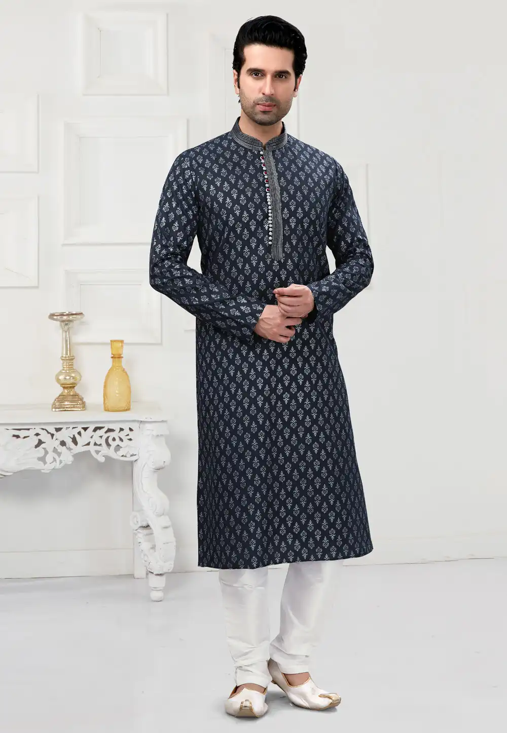 Navy Blue Cotton Kurta Pajama 241596