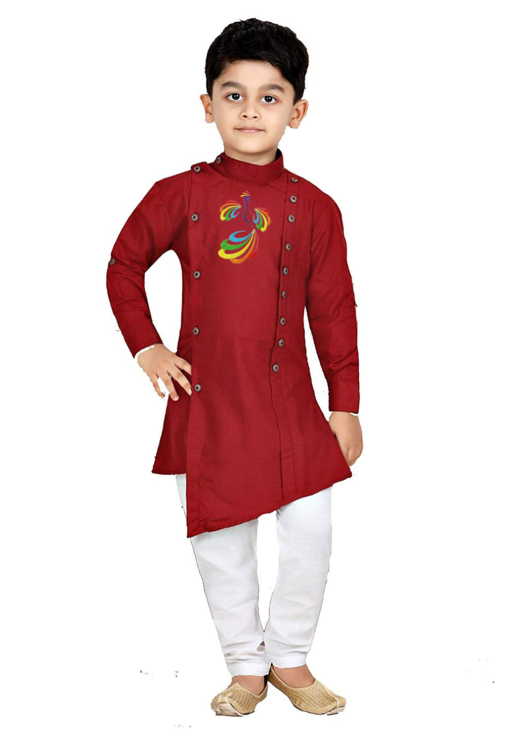 Maroon Dupion Silk Readymade Kids Kurta Pajama 236149
