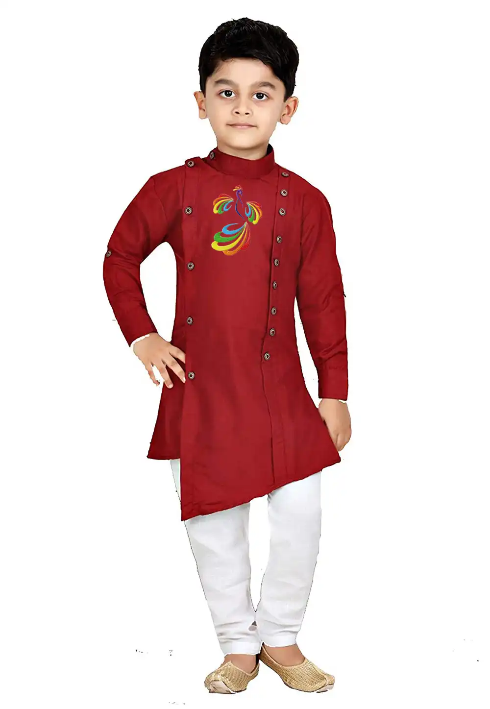 Maroon Dupion Silk Readymade Kids Kurta Pajama 236149