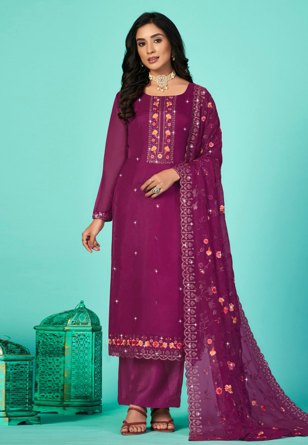 Purple Organza Palazzo Suit 269446