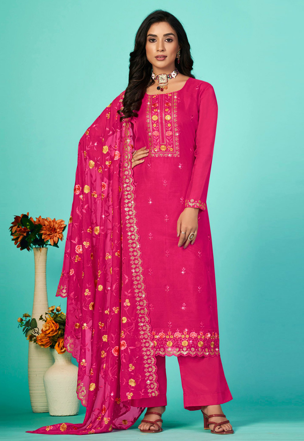 Pink Organza Palazzo Suit 269448