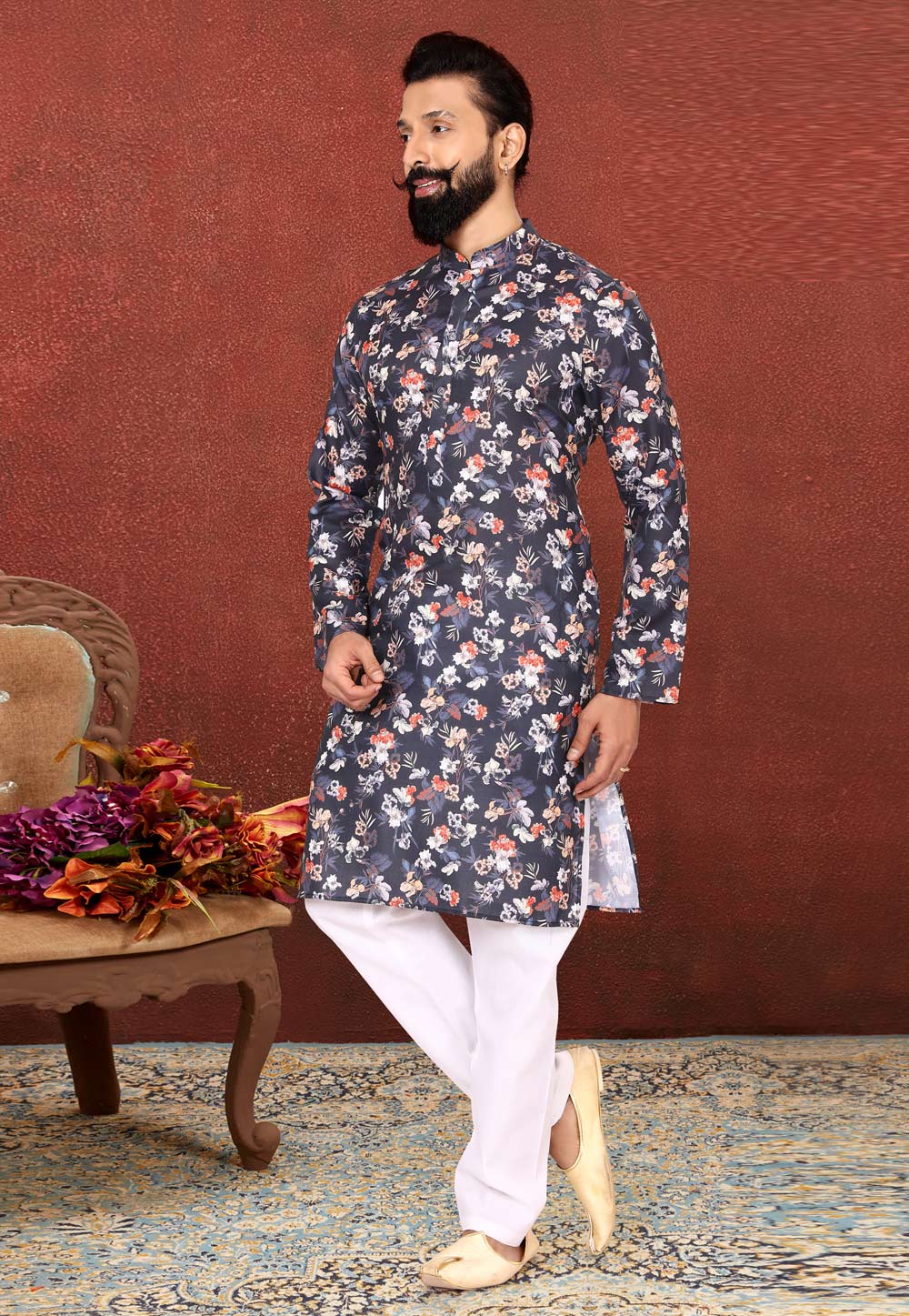 Grey Cotton Kurta Pajama 240418