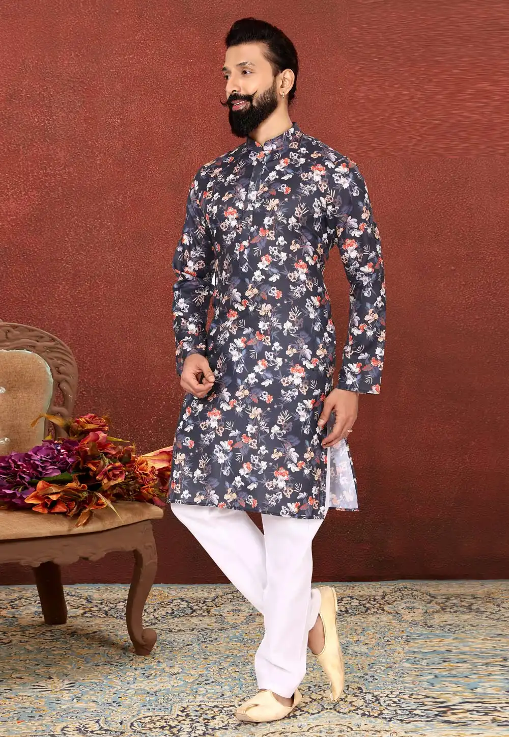 Grey Cotton Kurta Pajama 240418