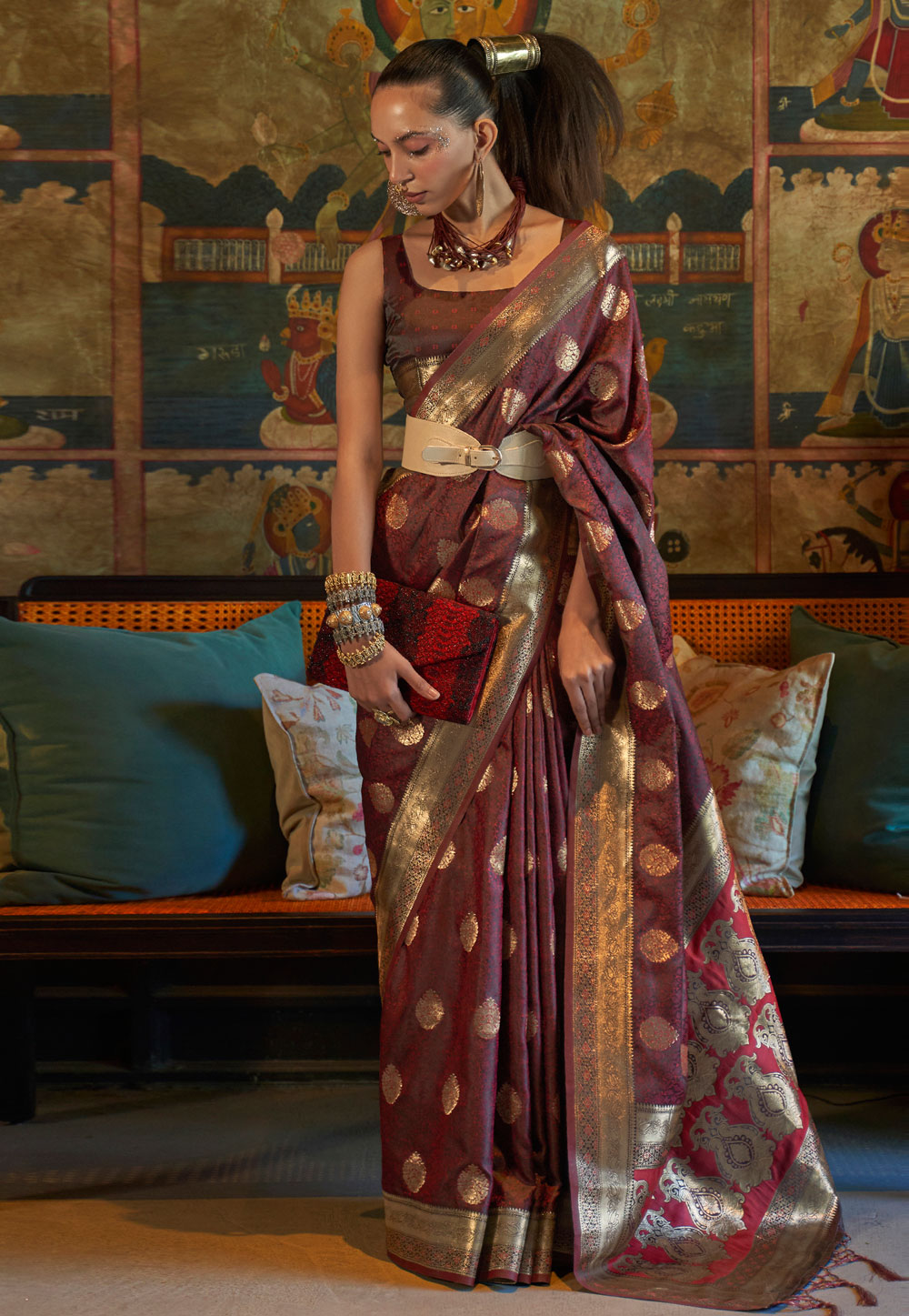 Wine Silk Saree With Blouse 269388