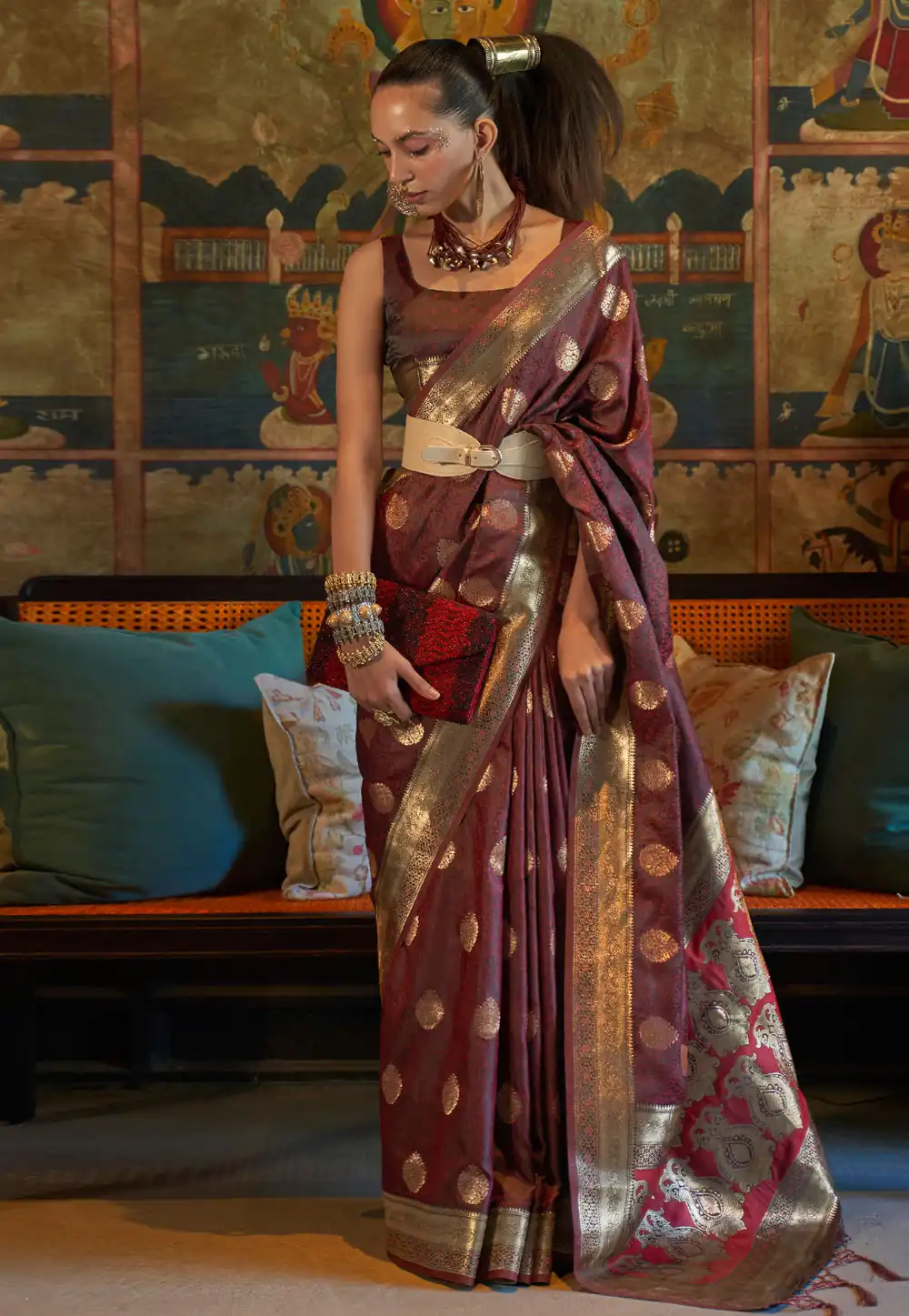 Wine Silk Saree With Blouse 269388