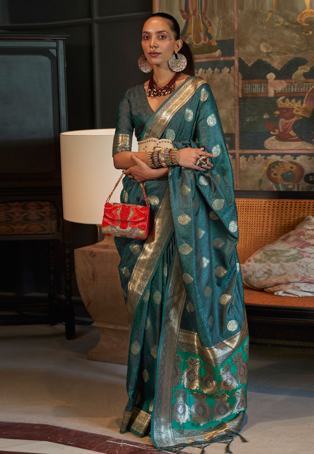 Teal Silk Saree With Blouse 269394