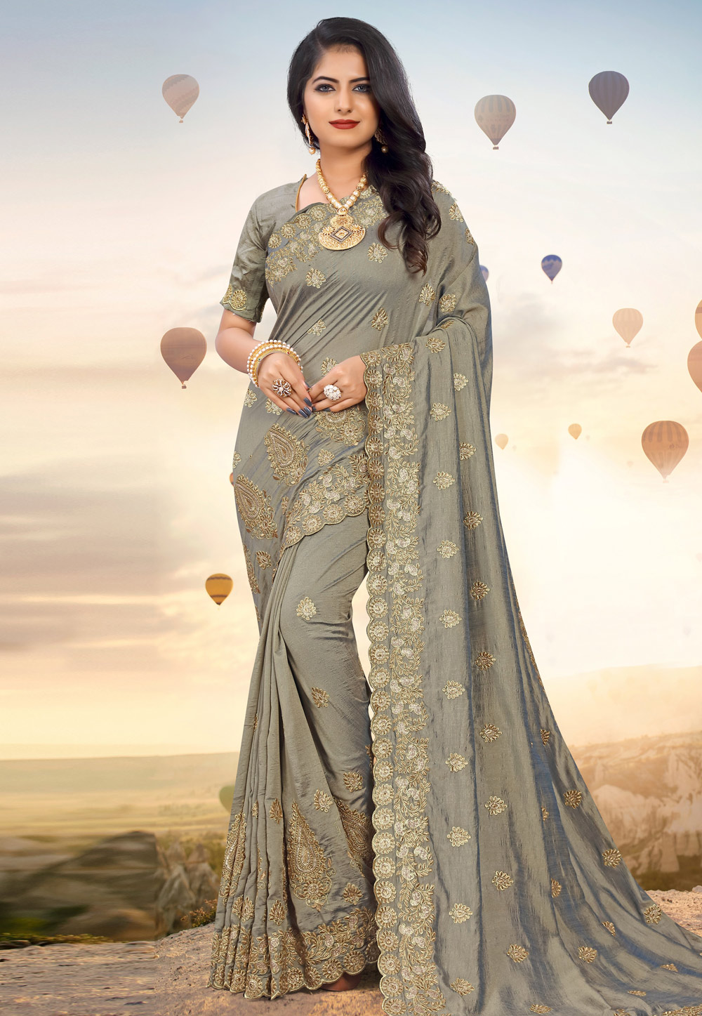 Grey Silk Festival Wear Saree 203238