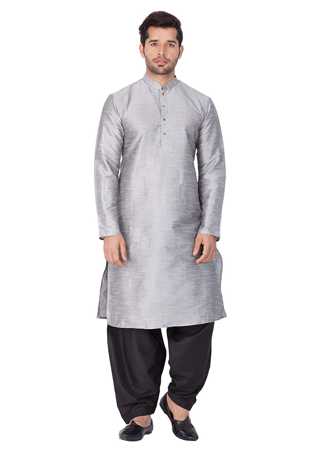 Grey Dupion Silk Readymade Kurta Pajama 182292