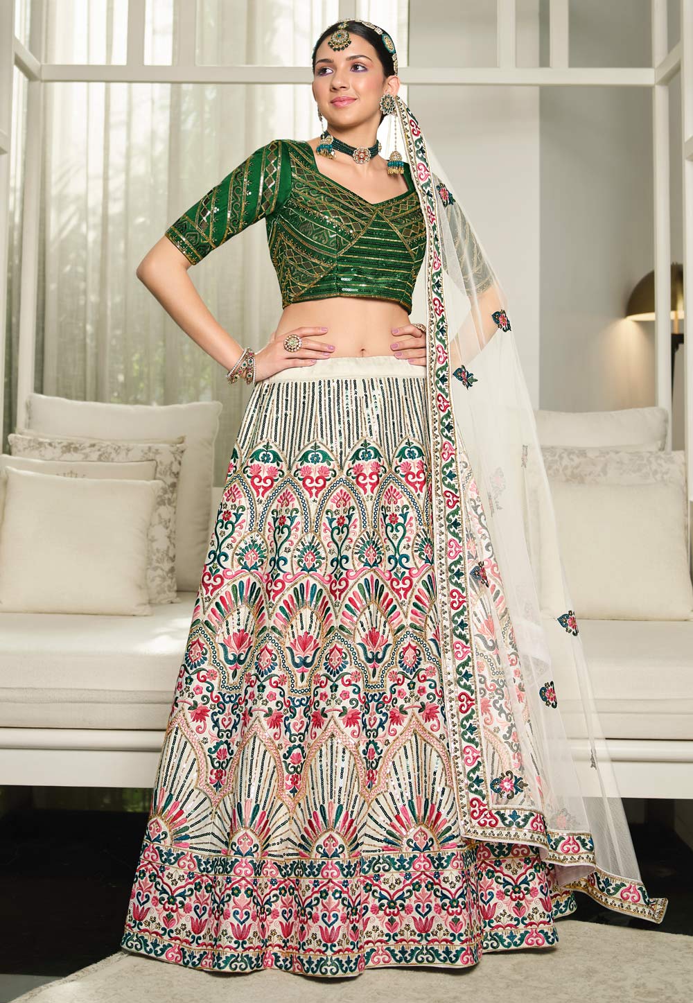 Off White Silk A Line Lehenga Choli 250793