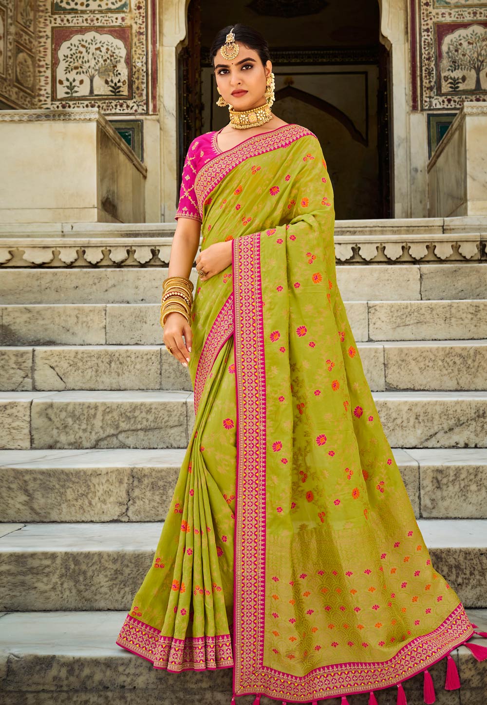 Light Green Silk Saree With Blouse 248118