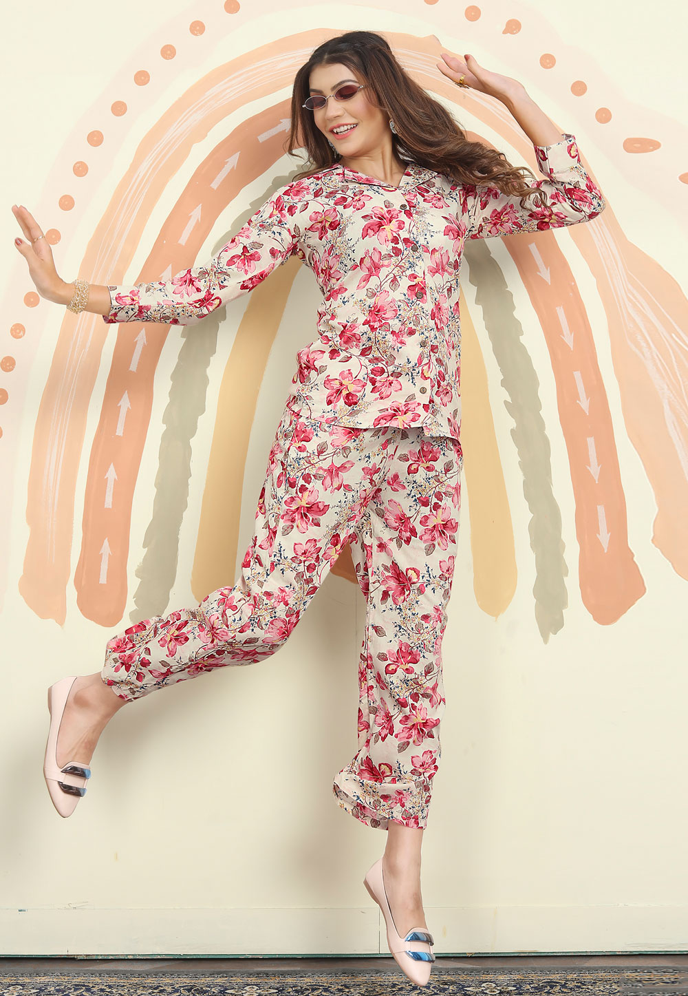 Cream Rayon Printed Co-Ords Set 269705