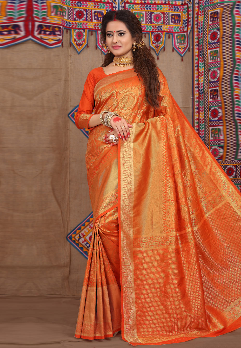 Orange Jacquard Festival Wear Saree 168989