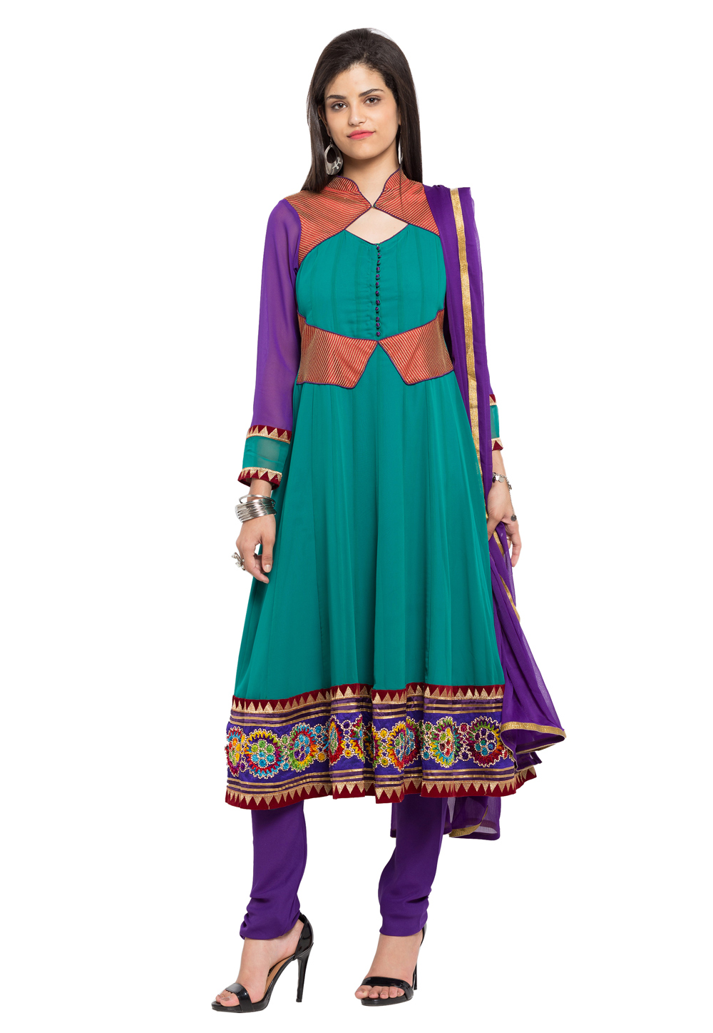 Turquoise Blue Faux Georgette Readymade Anarkali Suit 172679