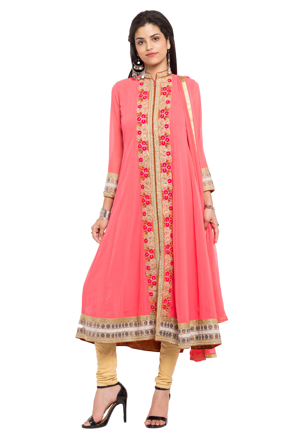 Pink Faux Georgette Readymade Anarkali Suit 172680